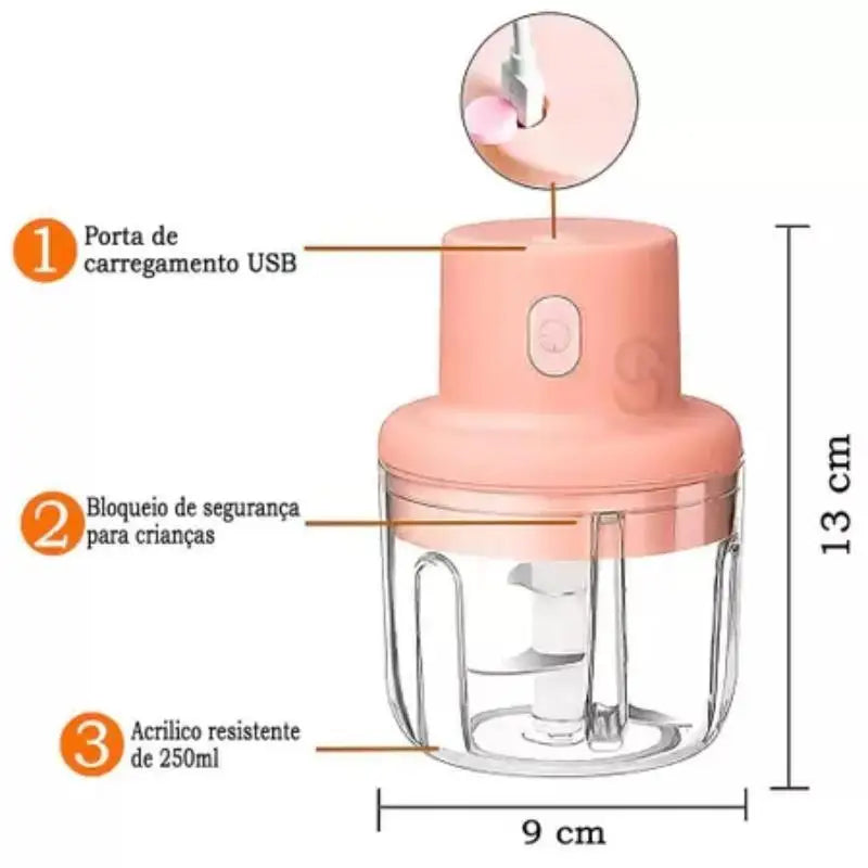 Mini Processador De Alimentos Elétrico 250ml Triturador Recarregável Sem Fio ultraleve.