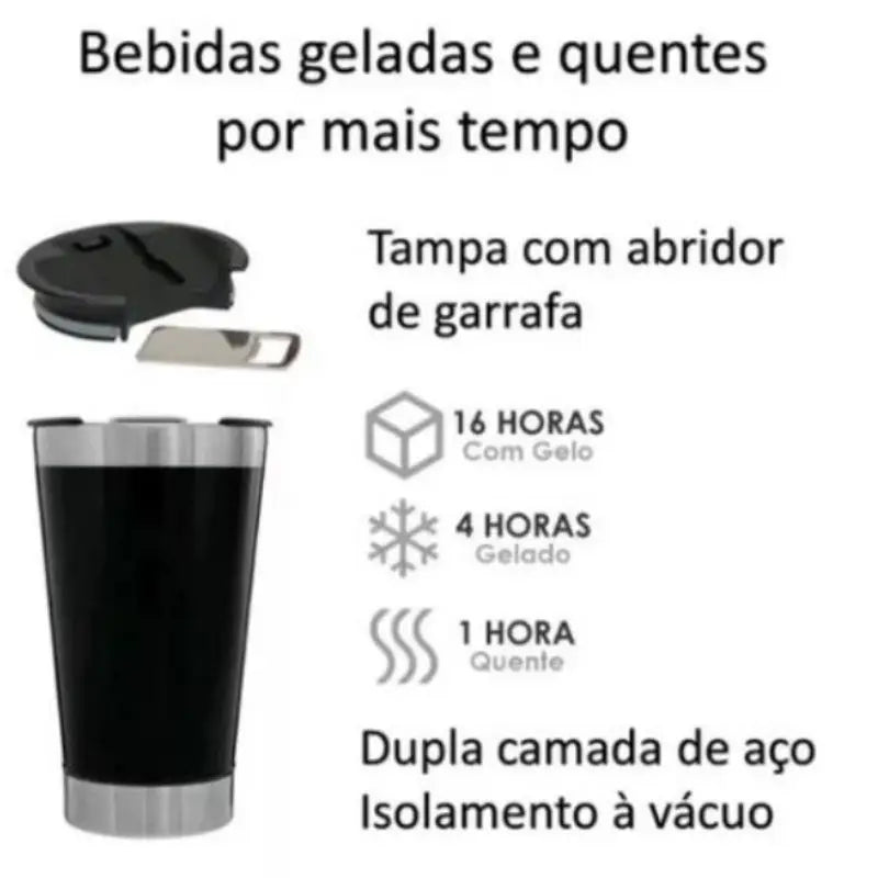 Copo Térmico  473ml Beba Gelado ou quente com Tampa e Abridor.