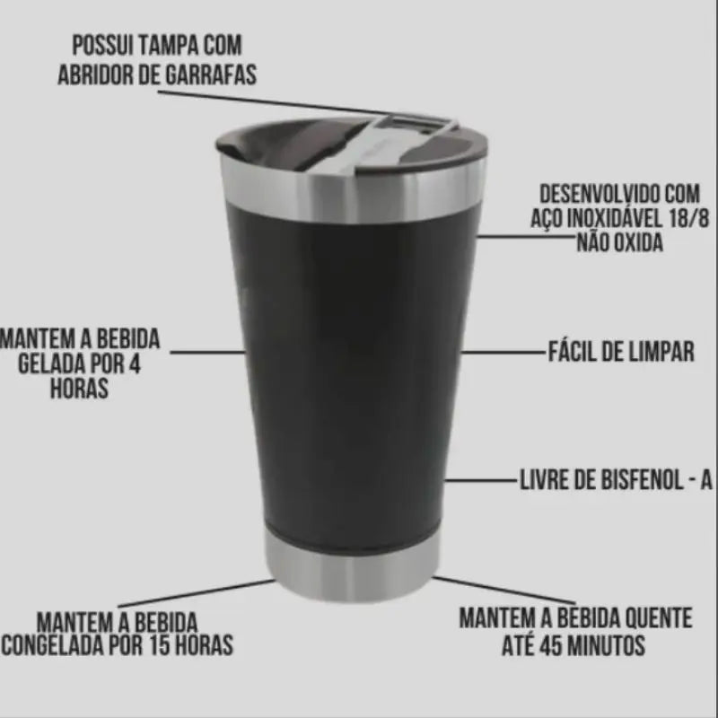 Copo Térmico  473ml Beba Gelado ou quente com Tampa e Abridor.