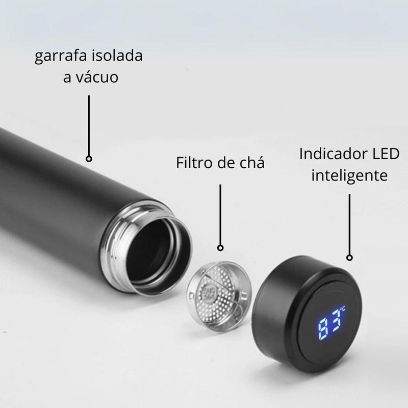 Garrafa Térmica à Vácuo 500ml Com Medidor De Temperatura Digital Display Garrafinha De Água Com Suporte De Chá A Prova De Vazamento.