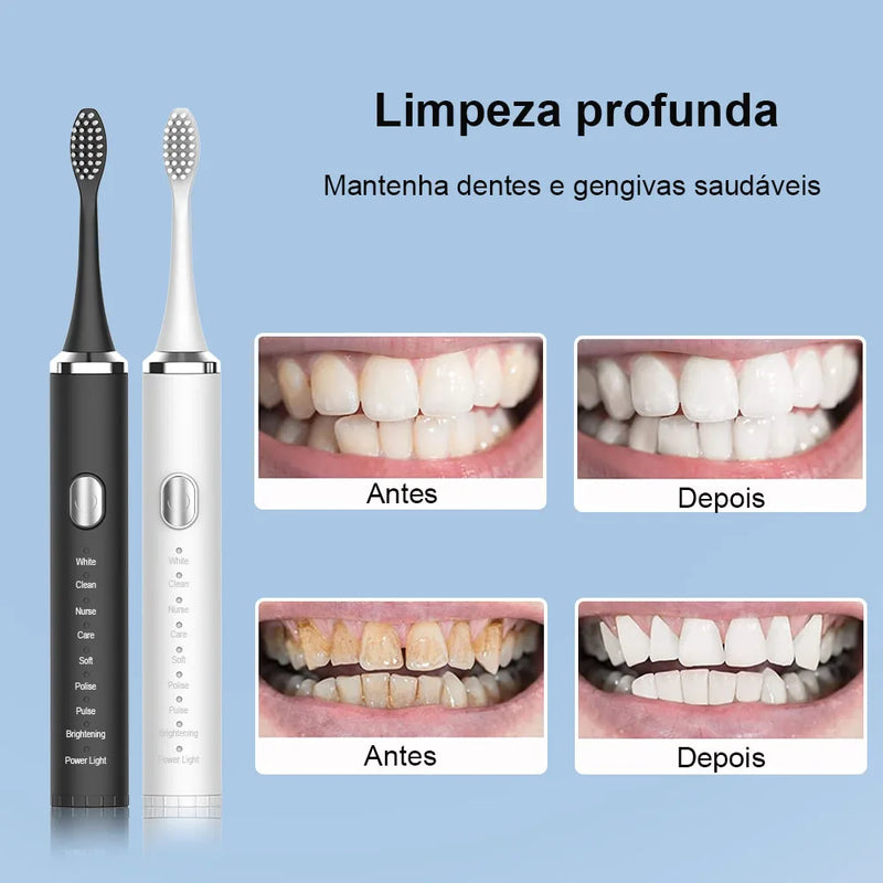 Escova de dentes elétrica, Vibração sônica, Dental Whitening Cleaner, USB Recarregável.