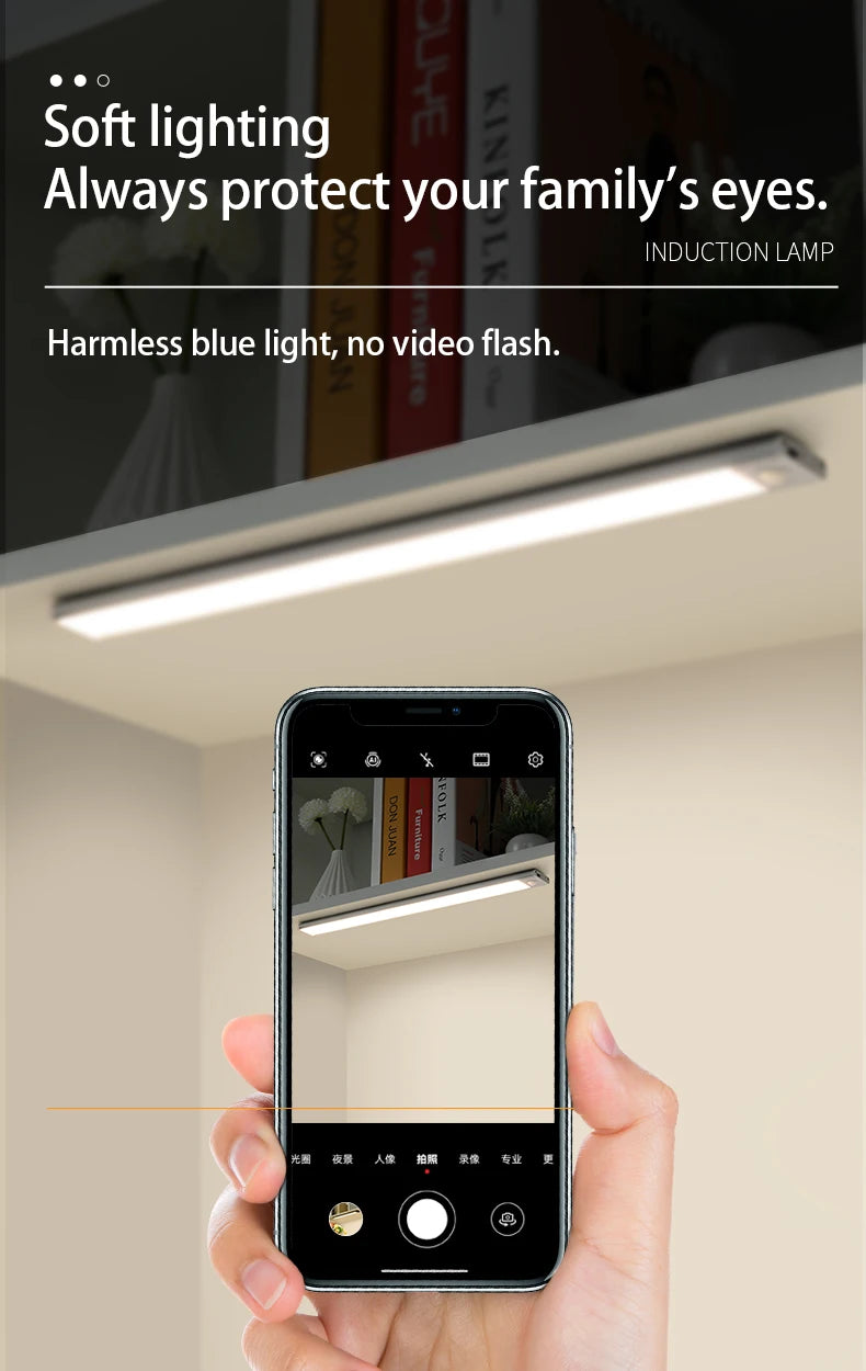 Luz noturna LED sem fio com sensor de movimento, Wardrobe Lamp, Roupeiro quarto, USB, 20 cm, 30 cm, 40 cm, 60cm.