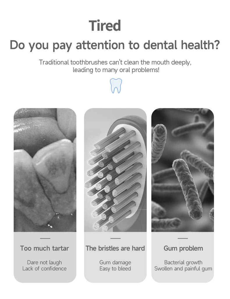 Escova de dentes elétrica para adultos, Cerdas macias, Bateria portátil, IPX6 impermeável, Inteligente, Cuidado bucal eficaz.