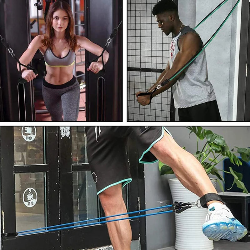 Faixas de resistência com alças para homens e mulheres, bandas de exercícios, equipamentos de musculação em casa.