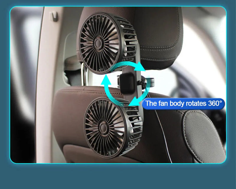 Ventilador de resfriamento traseiro de assento de carro de 3 velocidades, Carga USB, Ventilador de cabeça dupla 360 Graus de rotação, Pescoço Cooler para o Verão, Acessório para clientes exigentes.