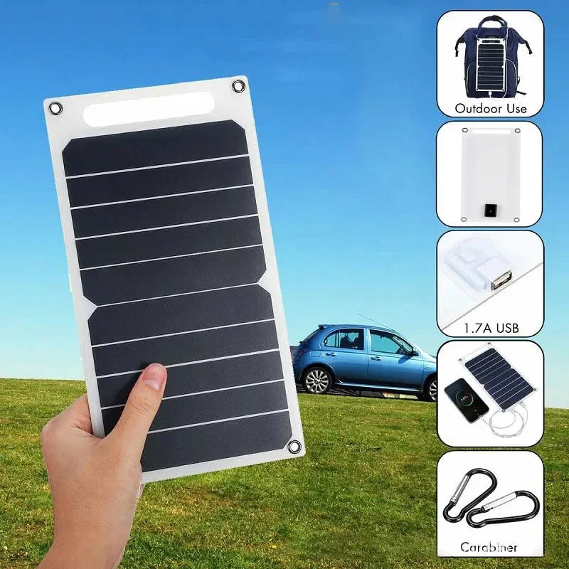 Painel solar com USB, impermeável, caminhadas ao ar livre e camping, bateria portátil, banco de carregamento do telefone móvel, 30W, 6.8V.